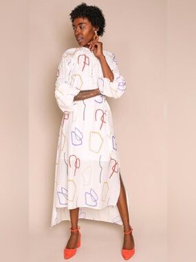 Where Mountains Meet Whitney Dress Flora Cotton Silk Balloon Sleeve Midi XS